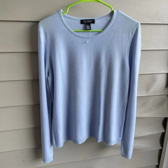 Iris Singer Sweater Womens L Blue Cashmere Pullover Soft Minimalist Office Luxe - Picture 1 of 9
